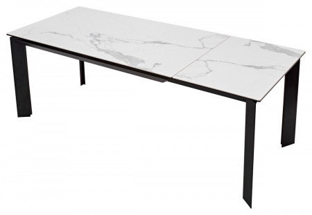 Стол CREMONA 140 HIGH GLOSS STATUARIO Белый мрамор глянцевый, керамика/ черный каркас, ®DISAUR