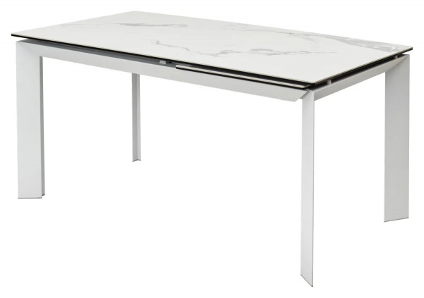 Стол CREMONA 140 HIGH GLOSS STATUARIO Белый мрамор глянцевый, керамика/ белый каркас, ®DISAUR