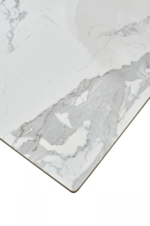 Стол CREMONA 140 HIGH GLOSS STATUARIO Белый мрамор глянцевый, керамика/ белый каркас, ®DISAUR