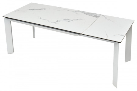 Стол CREMONA 140 HIGH GLOSS STATUARIO Белый мрамор глянцевый, керамика/ белый каркас, ®DISAUR
