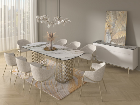 Стол CHIAVARI 220 KL-188 Контрастный мрамор матовый, итальянская керамика / Шампань, ®DISAUR