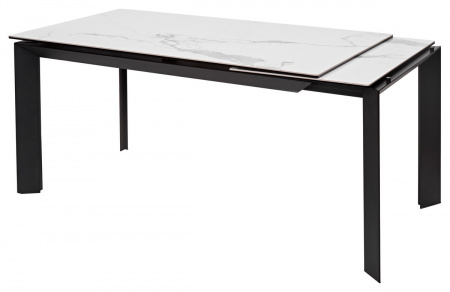 Стол CREMONA 140 HIGH GLOSS STATUARIO Белый мрамор глянцевый, керамика/ черный каркас, ®DISAUR