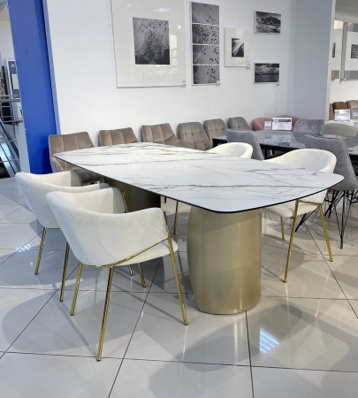 Стол BRONTE 220 KL-188 Контрастный мрамор матовый, итальянская керамика/ Шампань, ®DISAUR