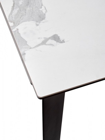 Стол CREMONA 140 HIGH GLOSS STATUARIO Белый мрамор глянцевый, керамика/ черный каркас, ®DISAUR