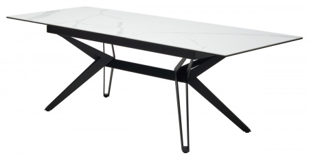 Стол URBINO 180 MATTE STATUARIO Белый мрамор матовый, керамика/ черный каркас, ®DISAUR
