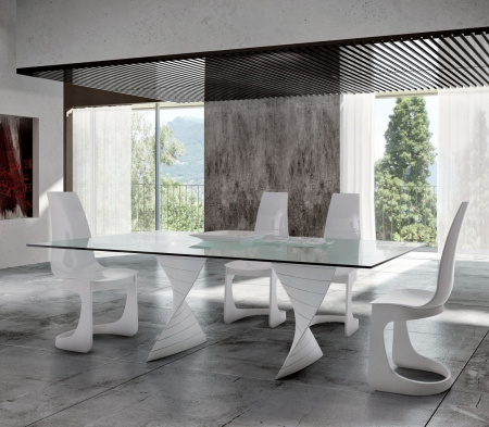 СТОЛ CHARLOTTE 2 FIX GLASS TRANSPARENT. 2200X 1060XH75sp 10 mm GLOSSY ASH WHITE 241