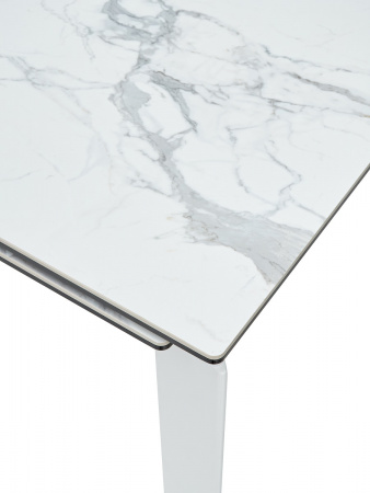Стол CORNER 120 MATTE STATUARIO Белый мрамор матовый керамика, стекло/ белый каркас, ®DISAUR